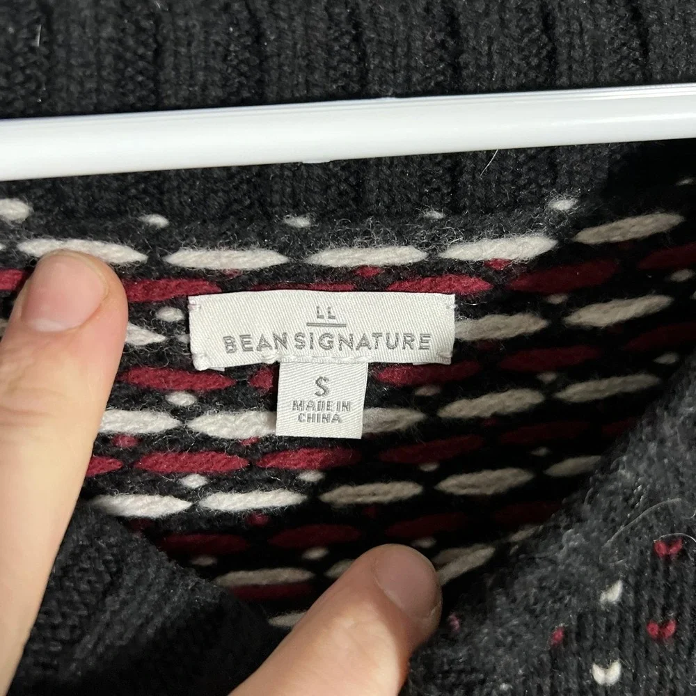 LL Bean Signature Sweater Womens Small Black Fair‎ Isle Wool Mohair Pullover